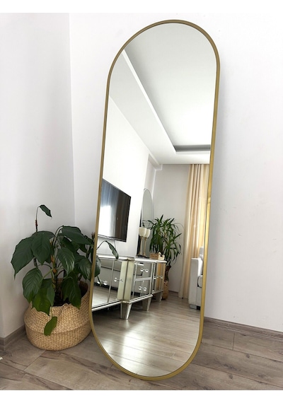 Effe Gold Metal Çerçeveli 180x60 Cm Elips Model Ayaklı Boy Aynası