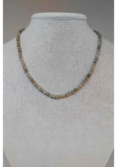 Labradorit Taşı Açık Renk 4mm Kolye (Sabit Klipsli) Gümüş