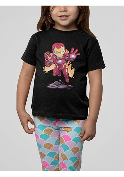 Sevbano Tasarım Ironman Demiradam Baskılı Unisex Avengers Film Çocuk Tişö Siyah
