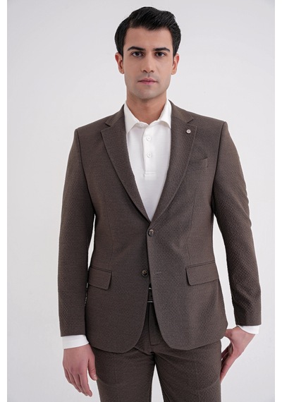 Efor Slim Fit Çift Yırtmaç Gofre Kumaş Esnek Kahverengi Spor Takım Elbise Tk 940 Kahverengi