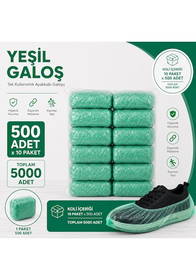 Galoş Yeşil Standart 10 Paket X 500 Adet Toplam 5000 Adet