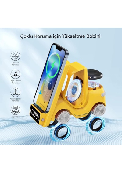 T20 15w 5'i 1 Arada Magsafe Kablosuz Şarj İstasyonu, Dijital Saatli Forklift Tasarım, İphone 16/15/14/13/12, Apple Watch, Airpods Uyumlu Masaüstü Hızlı Şarj Standı Sarı Çok Renkli T20 15w 5'i 1 Arada Magsafe Kablosuz Şarj İstasyonu, Dijital Saatli Forklift Tasarım, İphone 16/15/14/13/12, Apple Watch, Airpods Uyumlu Masaüstü Hızlı Şarj Standı Sarı Çok Renkli