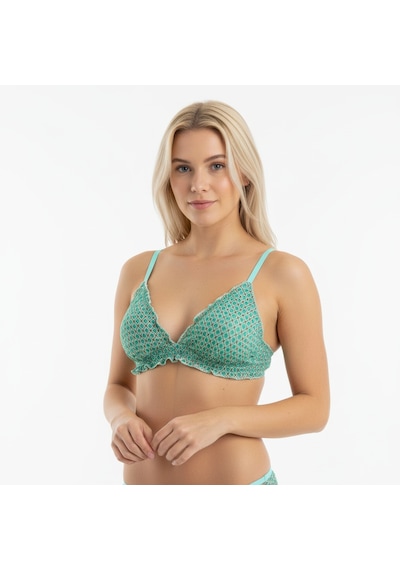 Bonbon Kadın Transparan Tül Fırfırlı Balensiz Desteksiz Sütyen Ve Transparan String Külot 2'li Takım Bb2270 Açık Yeşil