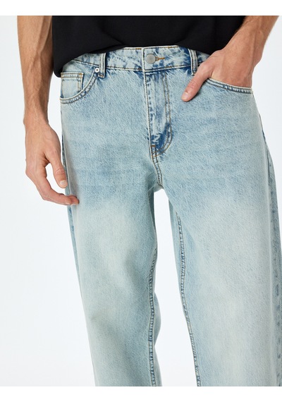 Koton Normal Bel Pamuklu Vintage Straight Fit Kot Pantolon Petrol 5sam40063ıd Petrol