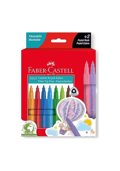 Faber Comfort Keçeli Kalem 10 + 2 Pastel Renk