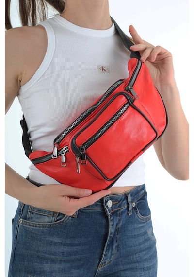 Nahitatyana Unisex Kırmızı Çok Cepli Hakiki Deri Freebag Bel Çantası Ve Omuz Çantası Kırmızı - 121763658 Kırmızı