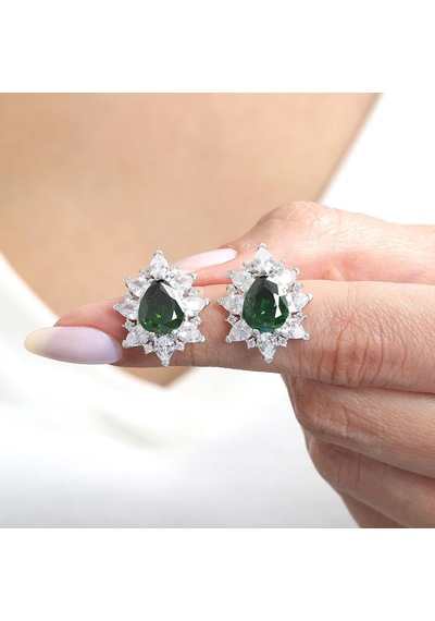 Mia Vento Effective Diamond Londra Tutkusu Sentetik Zümrüt Taşlı Gümüş Küpe