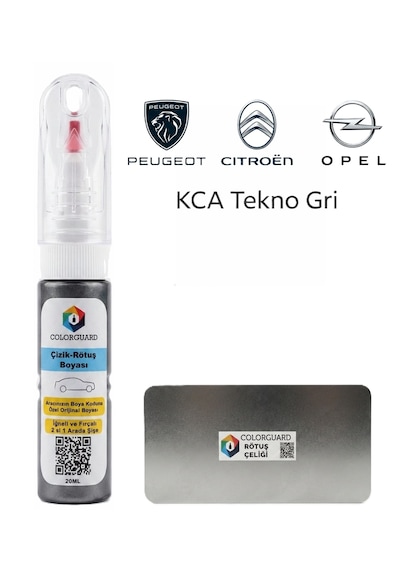 Peugeot Citröen Opel Kca Tekno Gri İğneli Ve Fırçalı Özel Tasarım Şişe Rötuş Boyası Ve Profesyonel Rötuş Çeliği Seti