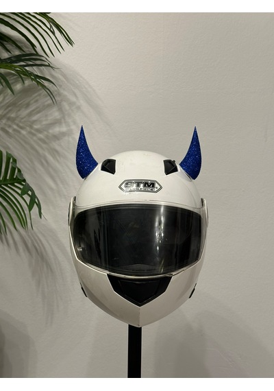 Motor & Motosiklet Koyu Mavi Simli Şeytan Boynuzu Kask Dış Aksesuar Diğer