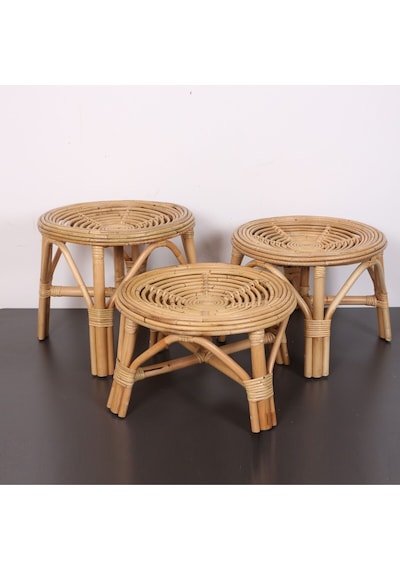 Yumru Doğal Kubu Rattan 40x30 Sehpa & Tabure Bej