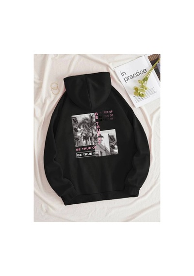 Tarzsokak Be True Renkli Oversize Kapüşonlu Sweatshirt Siyah