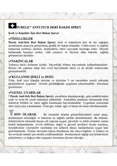 Purele Itching Kedi Ve Köpekler İçin Kaşıntı Koruyucu Sprey 250ml