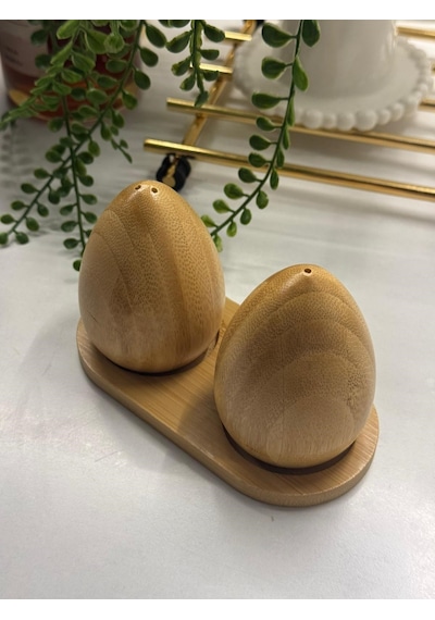 Hbs Art Design Ahşap Bambu Standlı Tuzluk Biberlik Set Bambu