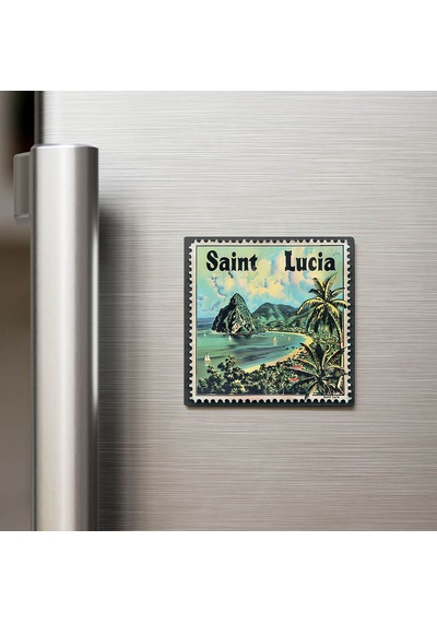 Saint Lucia Saint Lucia - Posta Pulu Temalı Ülke - Baskılı Buzdolap Magneti Kare - 9x9 Cm