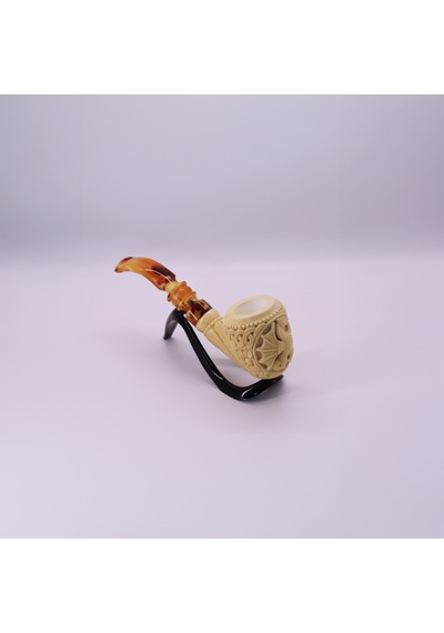 El Oyması Lületaşı Ejderha Ve Geleneksel Motifli Pipo İmzalı %100 Blok Taş Handmade Meerschaum