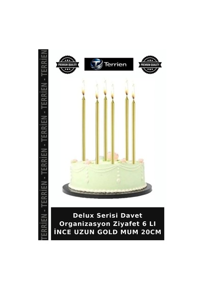 Delux Serisi Davet Organizasyon Ziyafet 6 Lı İnce Uzun Gold Mum 20cm