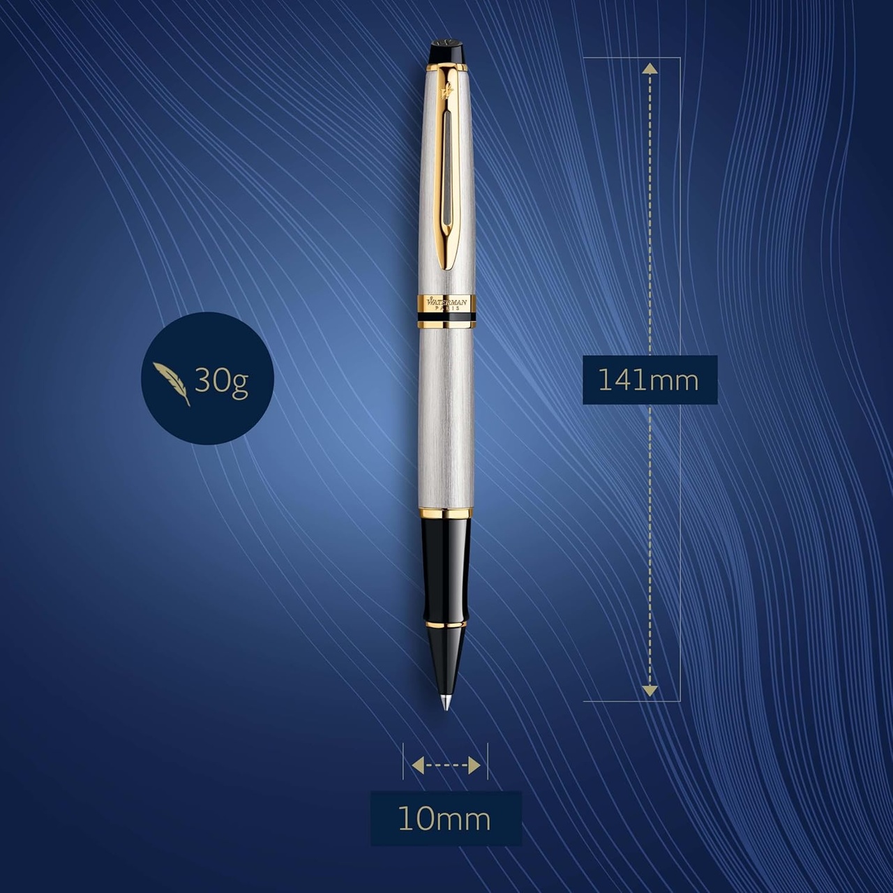 Waterman Expert Paslanmaz Çelik Altın Tasarımlı Roller Kalem, İnc Çok Renkli