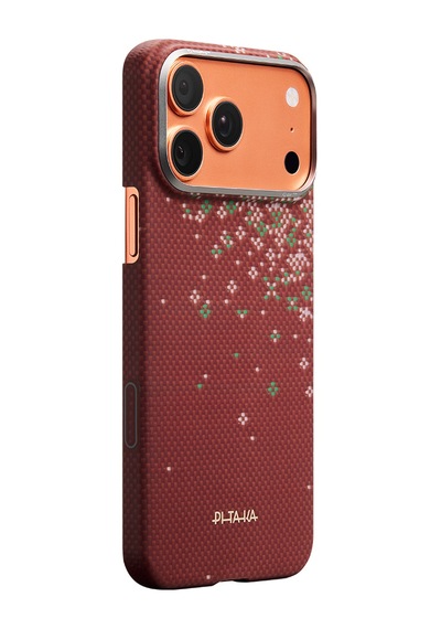 İphone 17 Pro Max Uyumlu Kılıf M-safe Şarjlı Aramid Fiber Pitaka Sakura Hours Serisi Kapak Kırmızı