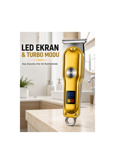 Erkek Saç Sakal Tıraş Makinesi Led Ekranlı Turbo Modlu T Bıçaklı Ense Favori