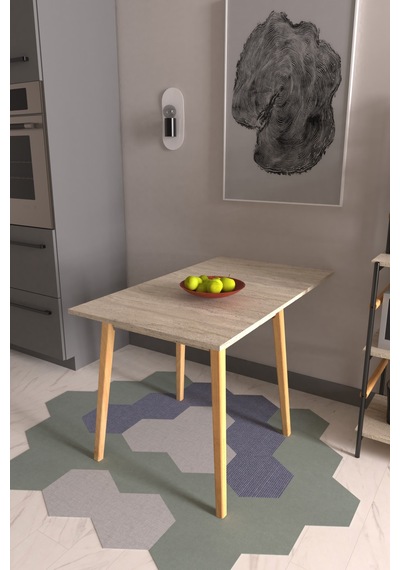 Vilinze Avanos Mdf Traverten Katlanır Ahşap Mutfak Masası - 70x80 Cm