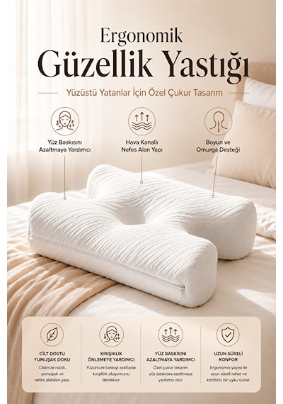 Cilt Dostu Kırışıklık Önlemeye Yardımcı Yüzünüzü Koruyan Güzellik Yastığı Beyaz
