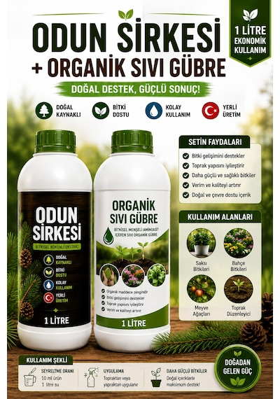 Odun Sirkesi + Organik Sıvı Gübre Seti 2x1 Litre Wood Vinegar Toprak Düzenleyici Diğer