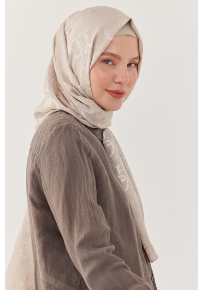 Mirsoy Scarf Daka Desen Parlak Jakar Şal - Bej Bej