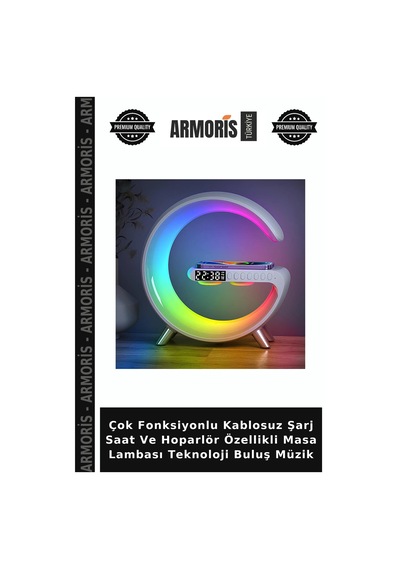 Çok Fonksiyonlu Kablosuz Şarj Saat Ve Hoparlör Özellikli Masa Lambası Teknoloji Buluş Müzik Çok Renkli
