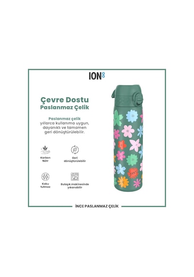 Ion8 - Paslanmaz Çelik İnce Suluk - Çiçekli - 600 Ml - Sızdırmaz Çok Renkli