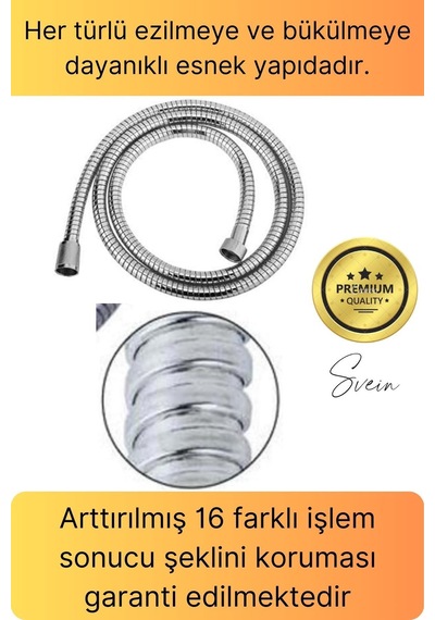 Lüks Paslanmaz Krom Kırılmaz Çatlamaz Tüm Duş Sistemleriyle Uyumlu Uzayan Spiral Hortum Örgü 2,2 Mt Metal