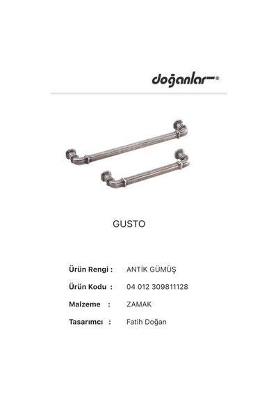 Doğanlar Gusto 192 mm Mobilya Kulp Olifka Antik Gümüş