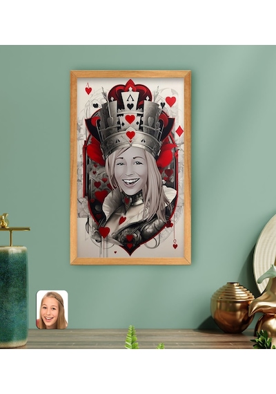 Bk Gift Kişiye Özel Maça Kızı-kraliçe Tasarımlı Ahşap Çerçeveli Tablo-3 40x25cm, Arkadaşa Hediye, Sevgiliye Hediye Kobitmeyencom33365 Bk Gift