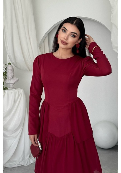 Nils Butik Korse Detaylı Midi Abiye Elbise Bordo
