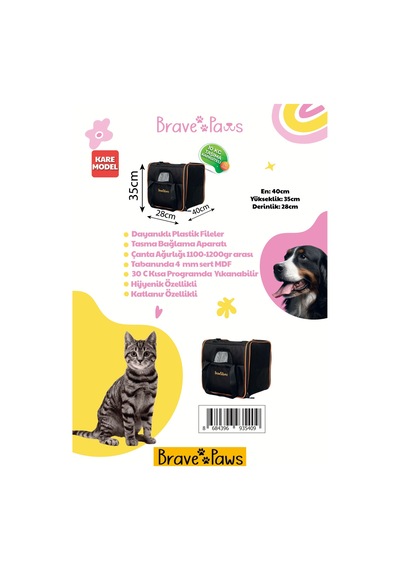 Brave Paws Kedi Köpek Taşıma Çantası Kare Model Yırtılmaz 10 KG