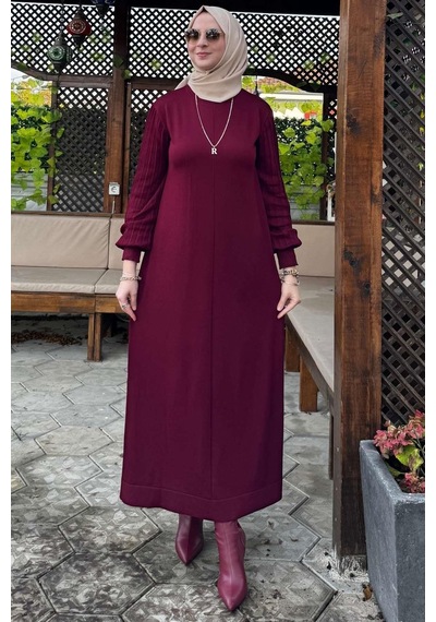 Rabia Şamlı Ecem Bordo Triko Elbise Normal
