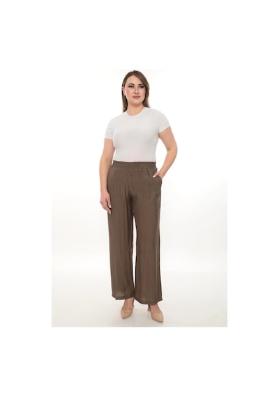 Kadın Beli Lastikli Rahat Kesim Pantolon Günlük Şık Ve Konforlu Kahverengi