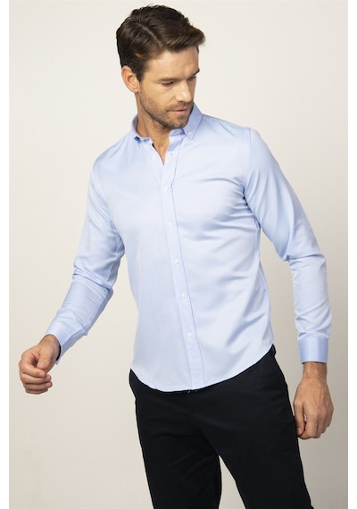 Tudors Slim Fit Dar Kesim Oxford Spor Erkek Gömlek-19645 Mavi