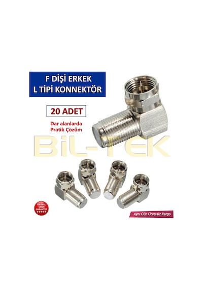 F Dişi - F Erkek L Tipi F Konnektör - 20 Adet