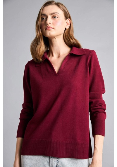Defacto Regular Fıt Polo Yaka Kazak F0405ax26wnbr330 Bordo-br330