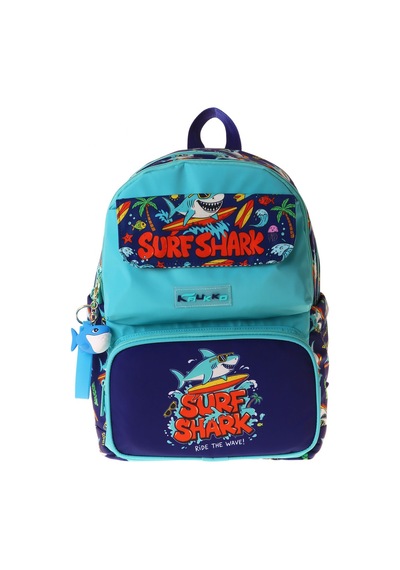 Kaukko Kids Erkek Çocuk Süpar Köpekbalığı Baskılı Okul Çantası - Yeşil - Lacivert - Surf - L5354 Çok Renkli