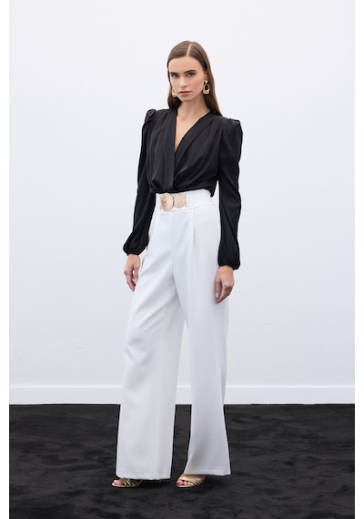 Sateen Aksesuarlı Pantolon - Ekru-136563 Ekru