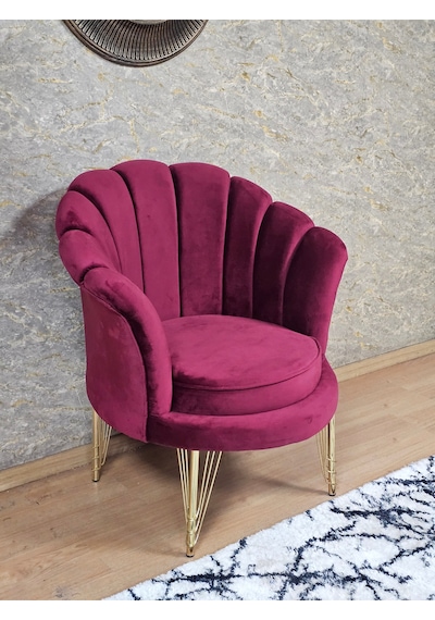 Zafir Tekli İstiridye Gold Kaplama Telli Ayak Çay Seti Koltuk Tekli Berjer , Balkon, Salon, Ofis Bordo