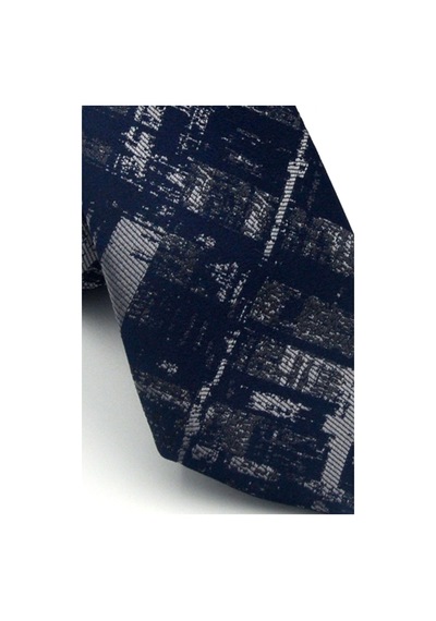 Gaffy Füme Desenli Lacivert Dokuma Kumaş Mendilli Slim Fit Kravat // Sdk-2601-2 Lacivert