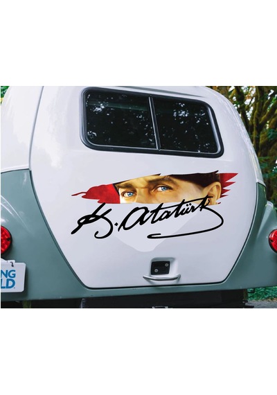 Atatürk Gözleri Ve Atatürk İmza Sticker - Araba Oto Motosiklet Karavan Cam Sticker - 01575 20x8 Cm