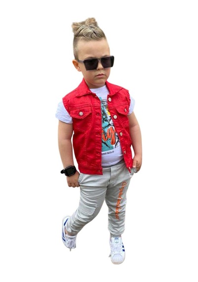 Riccotarz Erkek Çocuk Kaplan Detaylı T-shirt Sırt Baskılı Kolsuz Kırmızı Jean Ceket Kargo Cepli Alt Üst Takım Kırmızı Riccotarz Erkek Çocuk Kaplan Detaylı T-shirt Sırt Baskılı Kolsuz Kırmızı Jean Ceket Kargo Cepli Alt Üst Takım Kırmızı