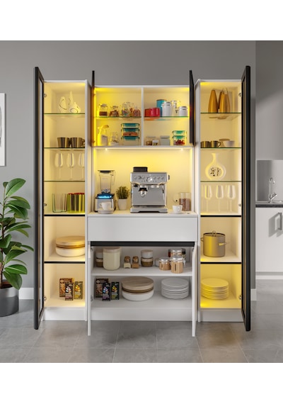 Moon Maxi Kahve Köşesi Komple Mdf Led Aydınlatmalı Mutfak Kahve Dolabı Beyaz