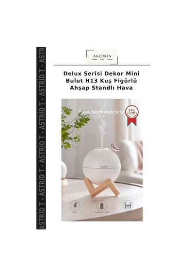 Delux Serisi Dekor Mini Bulut H13 Kuş Figürlü Ahşap Standlı Hava