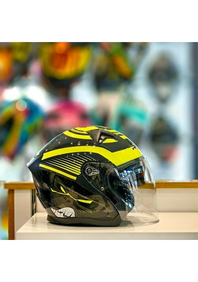 Rhkc 528 Çenesiz Vizörlü Yazlık Açık Kask Monkey Sarı - Siyah