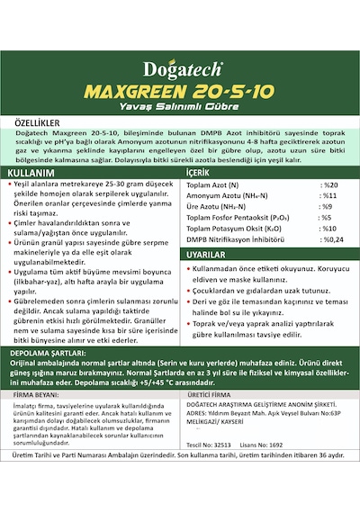 Doğatech Maxgreen Çim Ve Bahçe Genel Bakım Gübresi 10kg