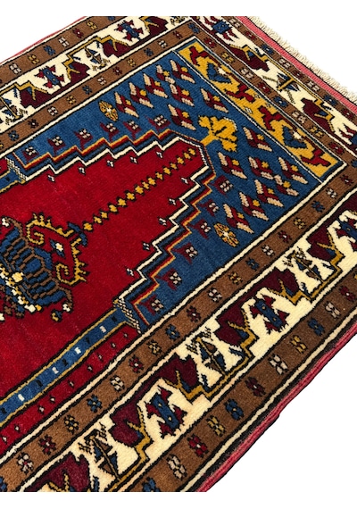El Dokuma Sıfır Yahyalı Seccade 74x120 Kök Boya Kırmızı Yün Namazlık Kırmızı